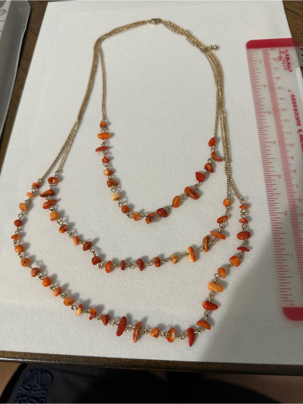 Gold Multi-Strand Orange Beaded Necklace